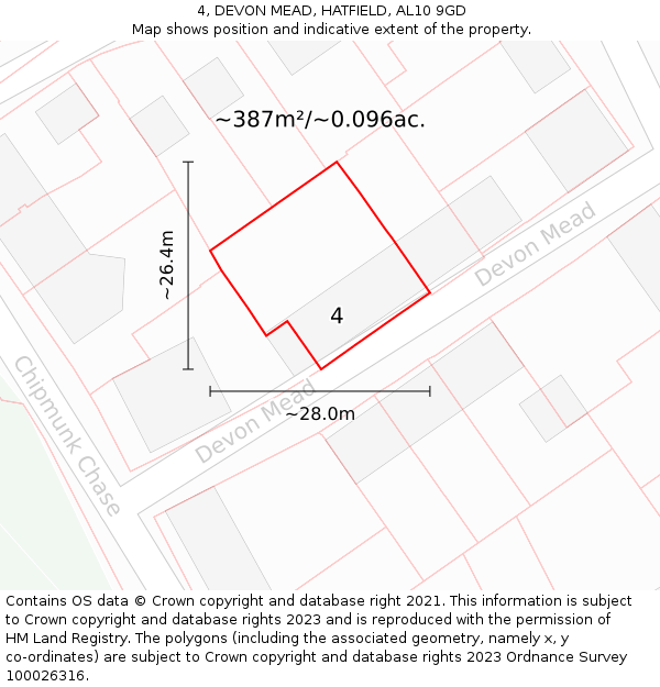 4, DEVON MEAD, HATFIELD, AL10 9GD: Plot and title map