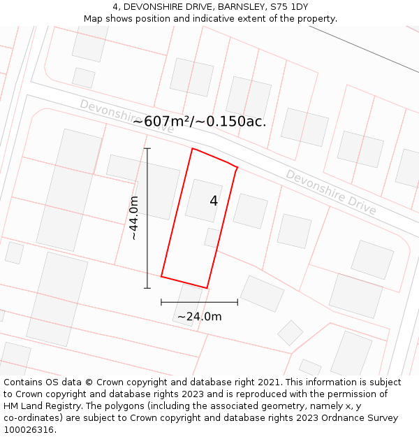 4, DEVONSHIRE DRIVE, BARNSLEY, S75 1DY: Plot and title map