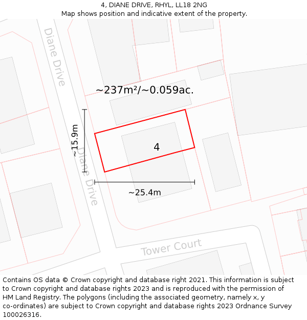 4, DIANE DRIVE, RHYL, LL18 2NG: Plot and title map