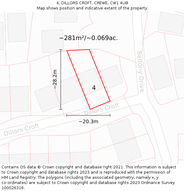 4, DILLORS CROFT, CREWE, CW1 4UB: Plot and title map