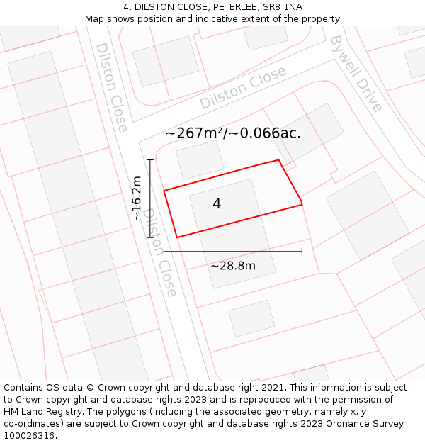 4, DILSTON CLOSE, PETERLEE, SR8 1NA: Plot and title map