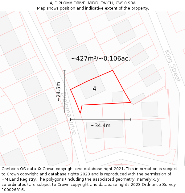 4, DIPLOMA DRIVE, MIDDLEWICH, CW10 9RA: Plot and title map