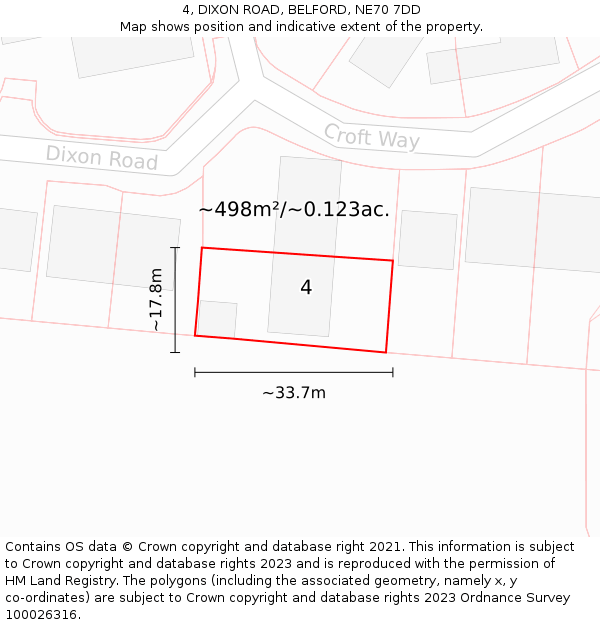 4, DIXON ROAD, BELFORD, NE70 7DD: Plot and title map