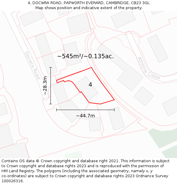 4, DOCWRA ROAD, PAPWORTH EVERARD, CAMBRIDGE, CB23 3GL: Plot and title map