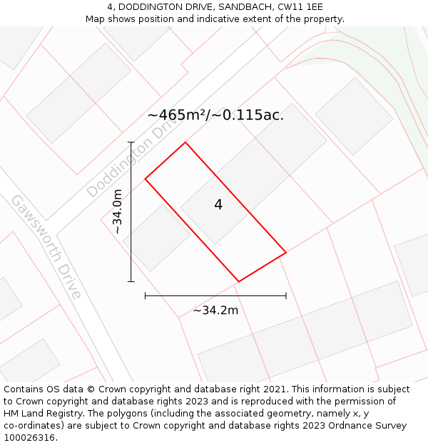 4, DODDINGTON DRIVE, SANDBACH, CW11 1EE: Plot and title map