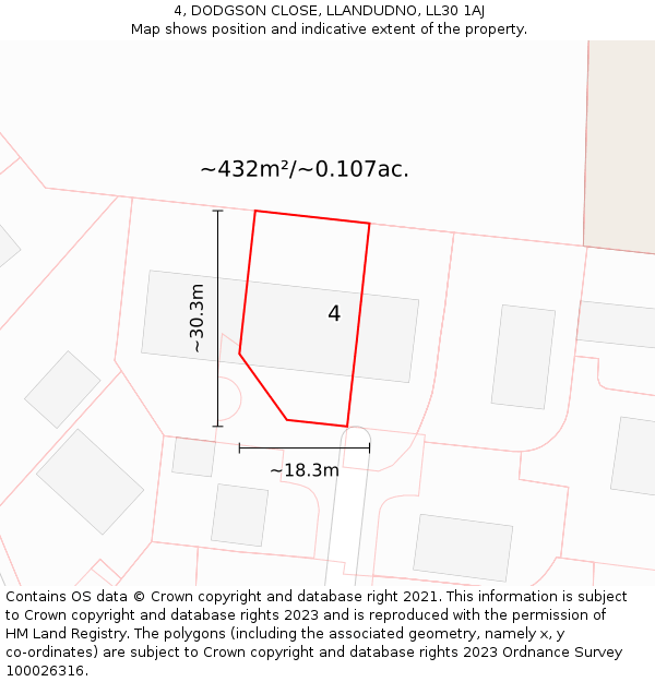 4, DODGSON CLOSE, LLANDUDNO, LL30 1AJ: Plot and title map