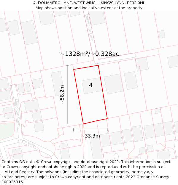 4, DOHAMERO LANE, WEST WINCH, KING'S LYNN, PE33 0NL: Plot and title map