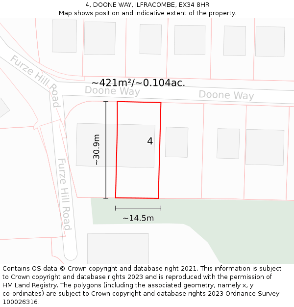 4, DOONE WAY, ILFRACOMBE, EX34 8HR: Plot and title map