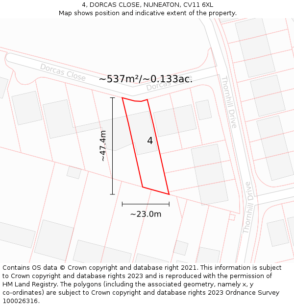 4, DORCAS CLOSE, NUNEATON, CV11 6XL: Plot and title map