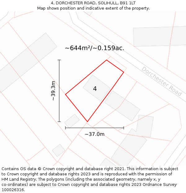 4, DORCHESTER ROAD, SOLIHULL, B91 1LT: Plot and title map