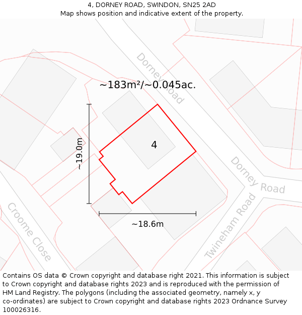 4, DORNEY ROAD, SWINDON, SN25 2AD: Plot and title map