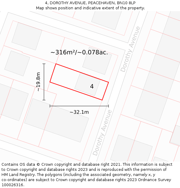 4, DOROTHY AVENUE, PEACEHAVEN, BN10 8LP: Plot and title map