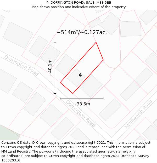 4, DORRINGTON ROAD, SALE, M33 5EB: Plot and title map