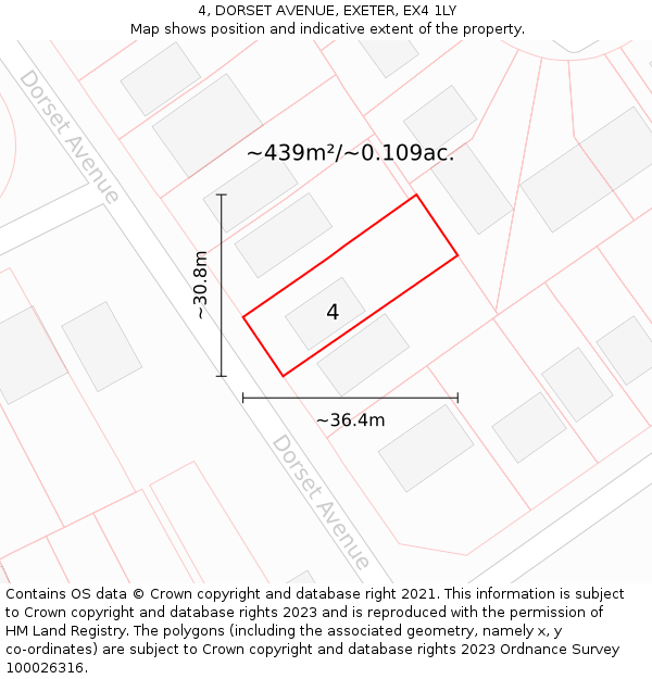 4, DORSET AVENUE, EXETER, EX4 1LY: Plot and title map