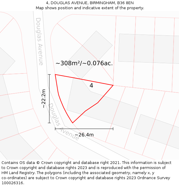 4, DOUGLAS AVENUE, BIRMINGHAM, B36 8EN: Plot and title map