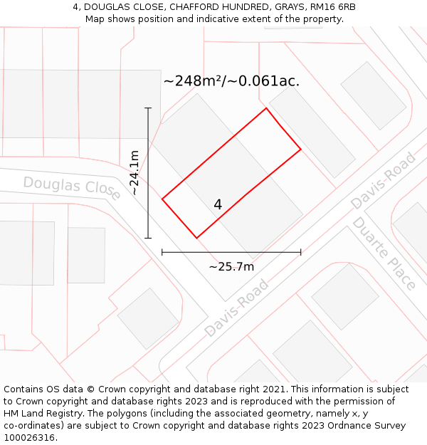 4, DOUGLAS CLOSE, CHAFFORD HUNDRED, GRAYS, RM16 6RB: Plot and title map