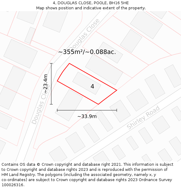 4, DOUGLAS CLOSE, POOLE, BH16 5HE: Plot and title map