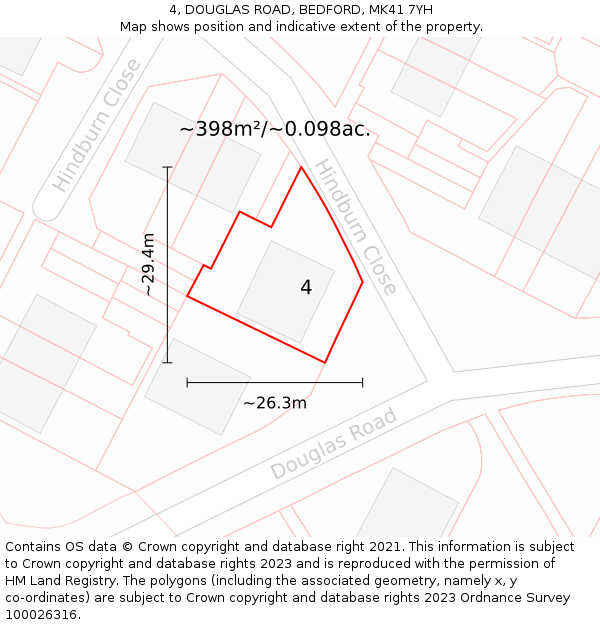 4, DOUGLAS ROAD, BEDFORD, MK41 7YH: Plot and title map