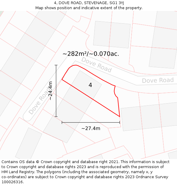 4, DOVE ROAD, STEVENAGE, SG1 3YJ: Plot and title map