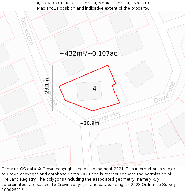 4, DOVECOTE, MIDDLE RASEN, MARKET RASEN, LN8 3UD: Plot and title map