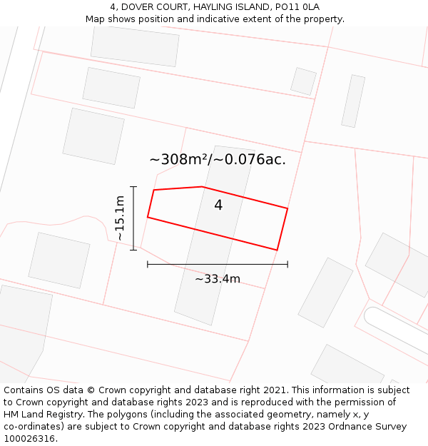 4, DOVER COURT, HAYLING ISLAND, PO11 0LA: Plot and title map