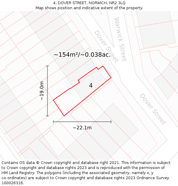 4, DOVER STREET, NORWICH, NR2 3LQ: Plot and title map