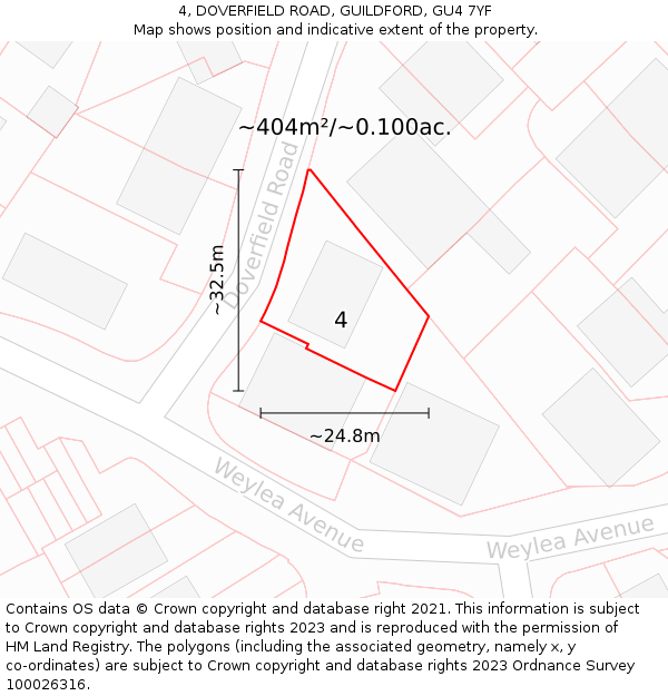 4, DOVERFIELD ROAD, GUILDFORD, GU4 7YF: Plot and title map
