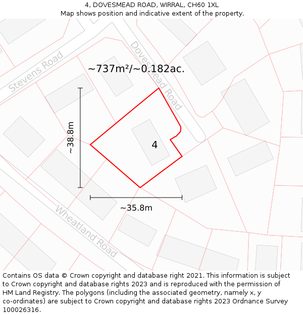 4, DOVESMEAD ROAD, WIRRAL, CH60 1XL: Plot and title map