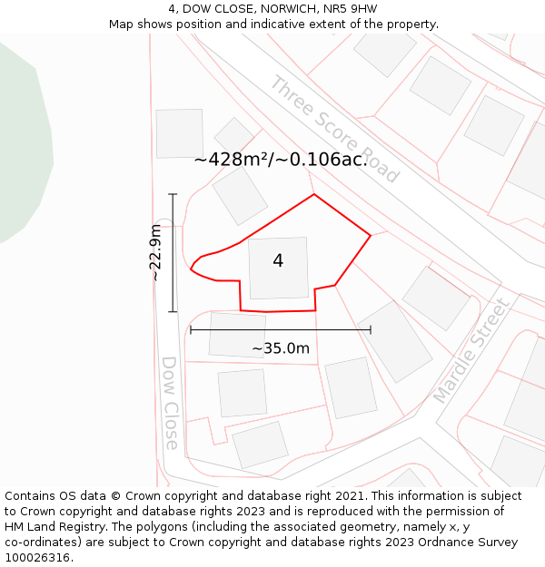 4, DOW CLOSE, NORWICH, NR5 9HW: Plot and title map