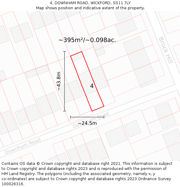 4, DOWNHAM ROAD, WICKFORD, SS11 7LY: Plot and title map