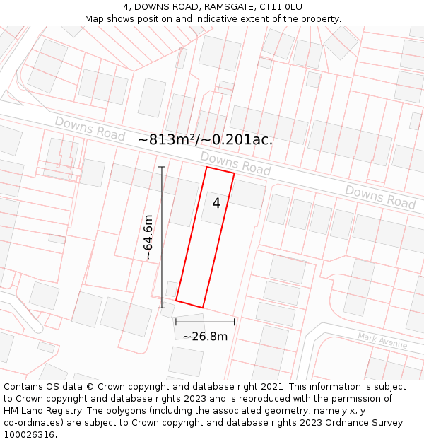 4, DOWNS ROAD, RAMSGATE, CT11 0LU: Plot and title map