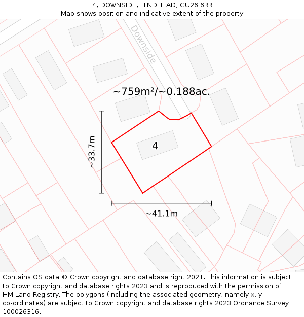 4, DOWNSIDE, HINDHEAD, GU26 6RR: Plot and title map