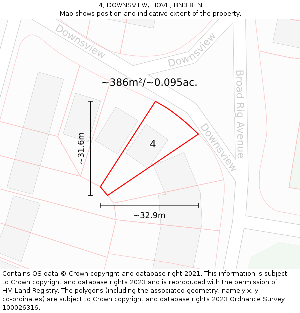 4, DOWNSVIEW, HOVE, BN3 8EN: Plot and title map