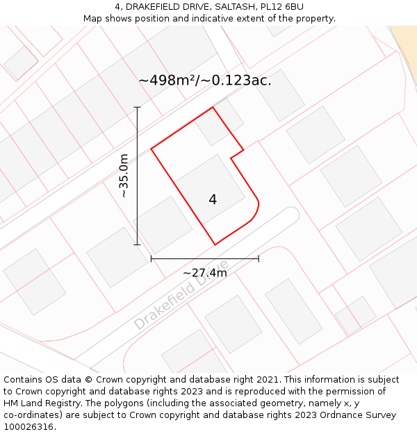 4, DRAKEFIELD DRIVE, SALTASH, PL12 6BU: Plot and title map