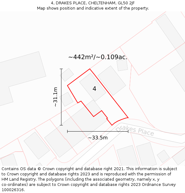 4, DRAKES PLACE, CHELTENHAM, GL50 2JF: Plot and title map