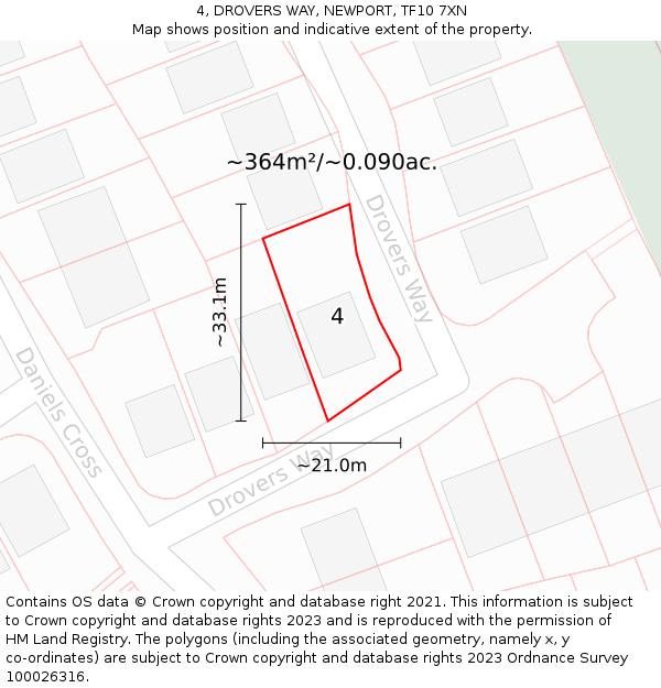 4, DROVERS WAY, NEWPORT, TF10 7XN: Plot and title map