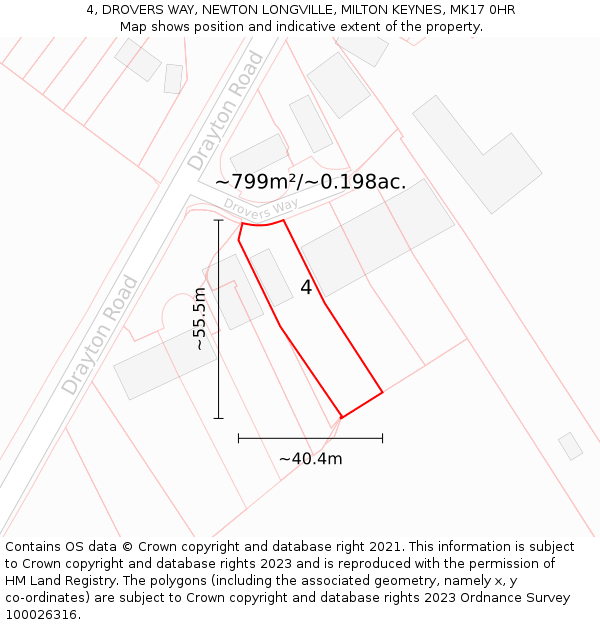 4, DROVERS WAY, NEWTON LONGVILLE, MILTON KEYNES, MK17 0HR: Plot and title map