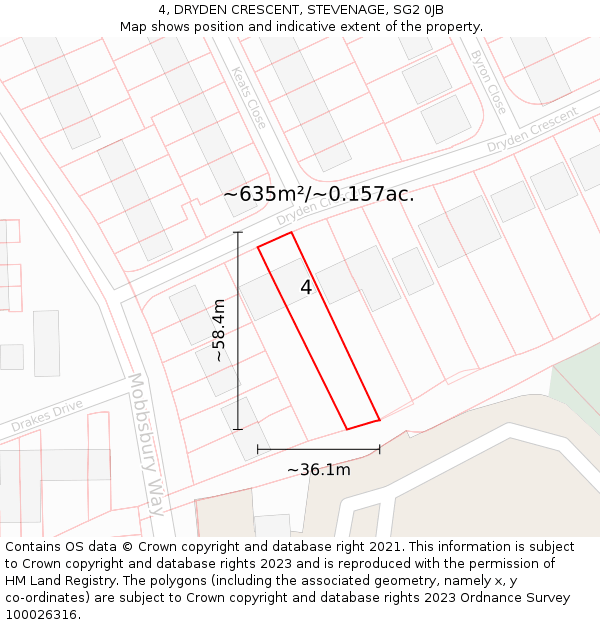 4, DRYDEN CRESCENT, STEVENAGE, SG2 0JB: Plot and title map