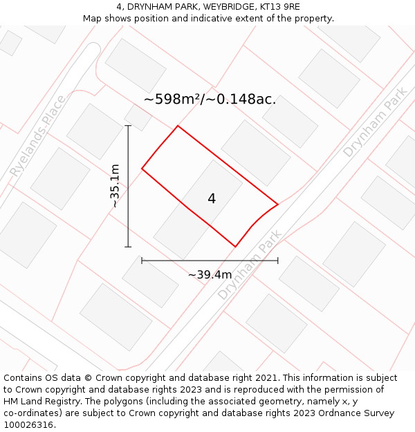 4, DRYNHAM PARK, WEYBRIDGE, KT13 9RE: Plot and title map