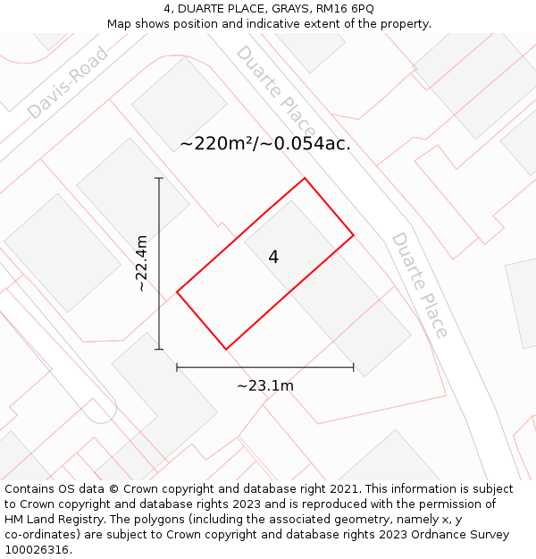 4, DUARTE PLACE, GRAYS, RM16 6PQ: Plot and title map