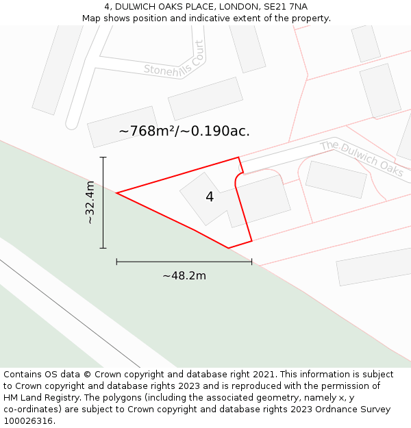 4, DULWICH OAKS PLACE, LONDON, SE21 7NA: Plot and title map