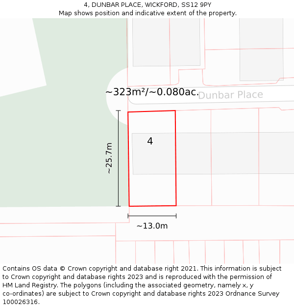 4, DUNBAR PLACE, WICKFORD, SS12 9PY: Plot and title map