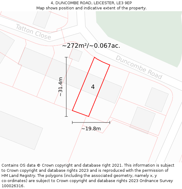 4, DUNCOMBE ROAD, LEICESTER, LE3 9EP: Plot and title map