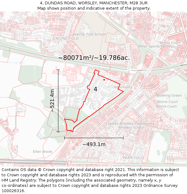 4, DUNDAS ROAD, WORSLEY, MANCHESTER, M28 3UR: Plot and title map