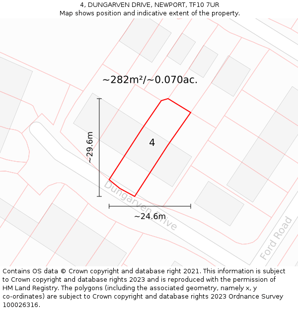 4, DUNGARVEN DRIVE, NEWPORT, TF10 7UR: Plot and title map