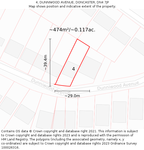 4, DUNNIWOOD AVENUE, DONCASTER, DN4 7JP: Plot and title map