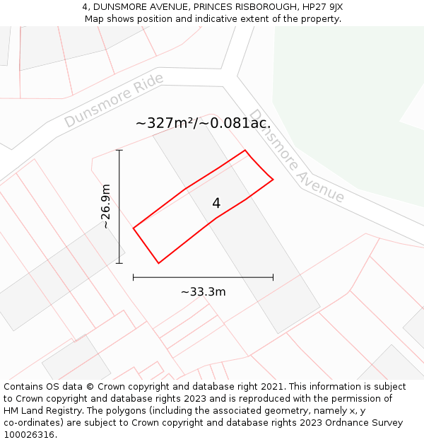 4, DUNSMORE AVENUE, PRINCES RISBOROUGH, HP27 9JX: Plot and title map