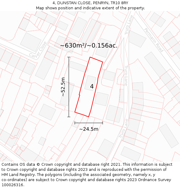 4, DUNSTAN CLOSE, PENRYN, TR10 8RY: Plot and title map