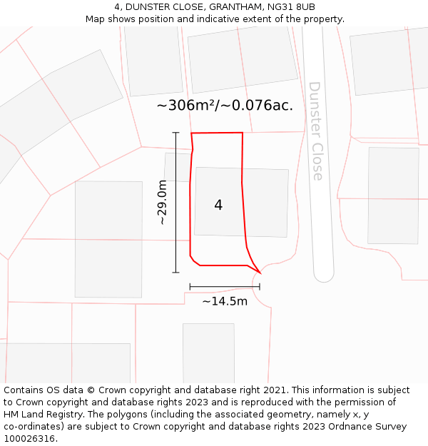 4, DUNSTER CLOSE, GRANTHAM, NG31 8UB: Plot and title map