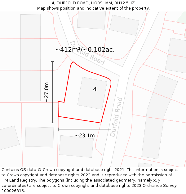 4, DURFOLD ROAD, HORSHAM, RH12 5HZ: Plot and title map